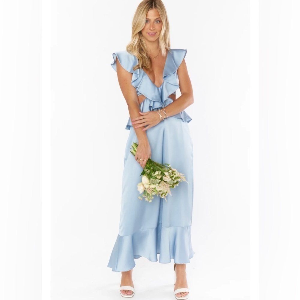 Show Me Your MuMu Zoey Midi Dress Steel Blue Luxe Satin Size S
